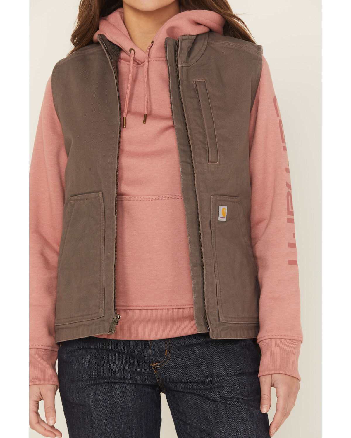 Carhartt Women's Taupe Washed Duck Sherpa Lined Vest
