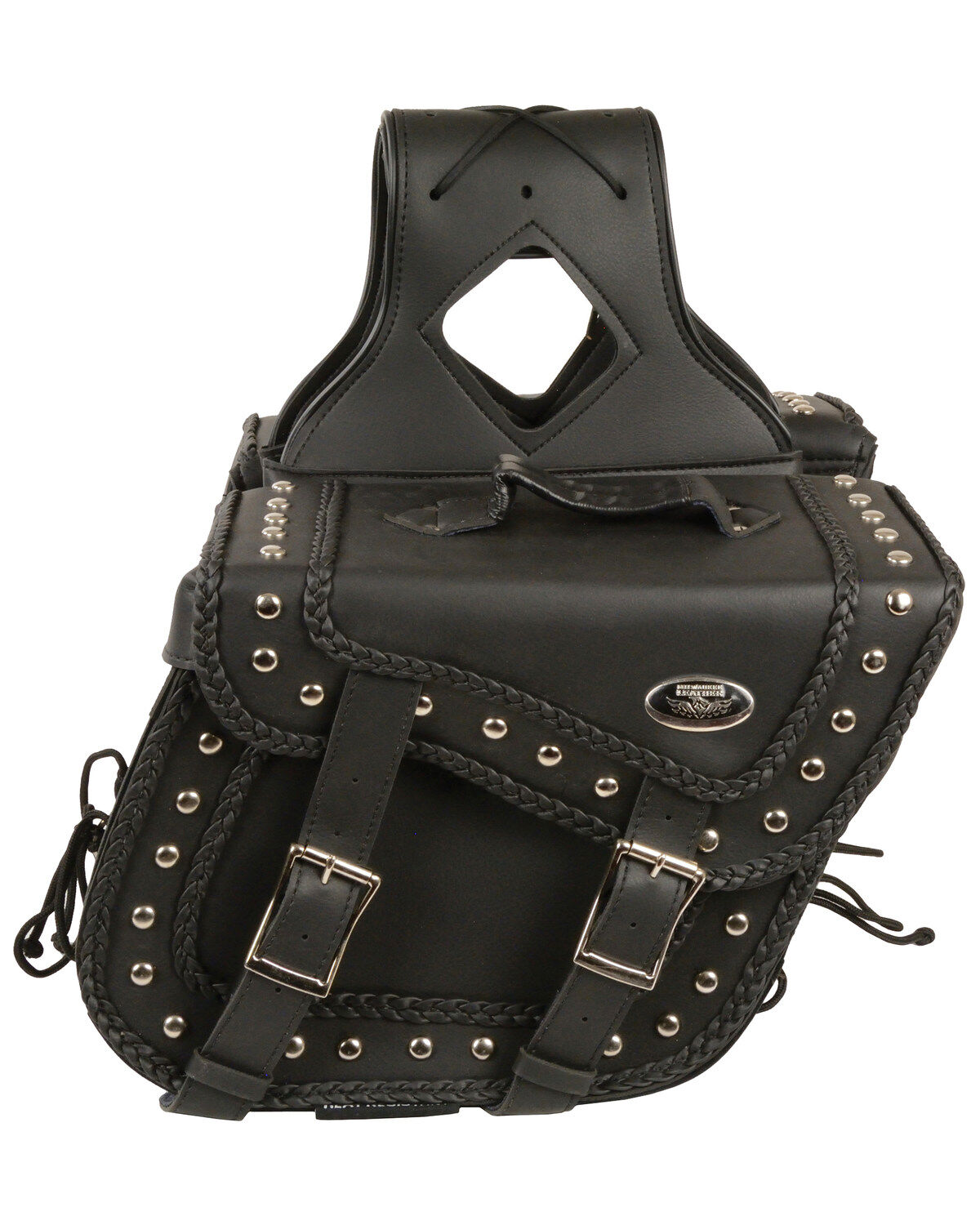 Milwaukee Leather Medium Braided Zip-Off PVC Throw Over Saddle Bag with Studs