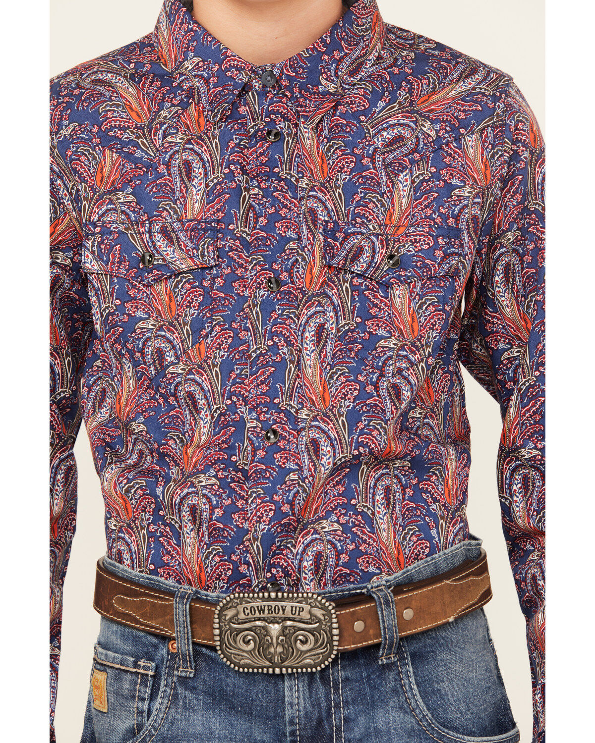 Cody James Boys' Jefferson Printed Long Sleeve Snap Western Shirt