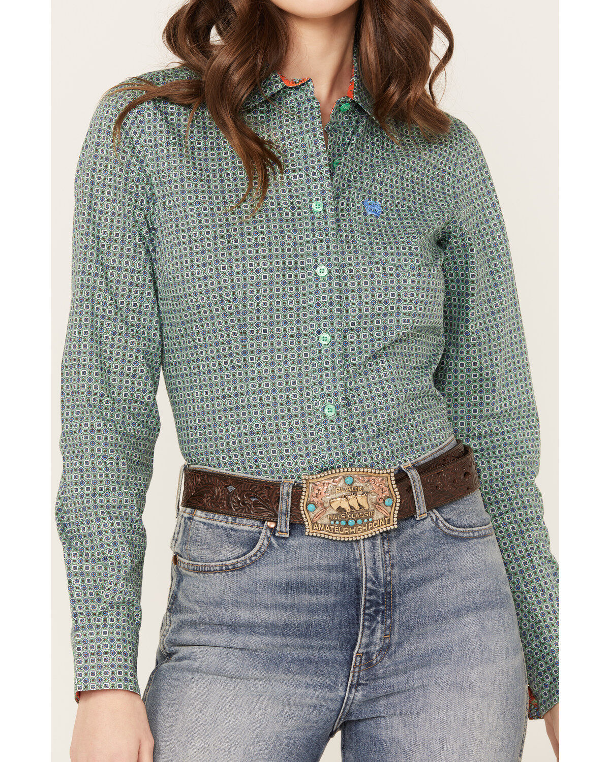 Cinch Women's Geo Print Long Sleeve Button Down Western Shirt