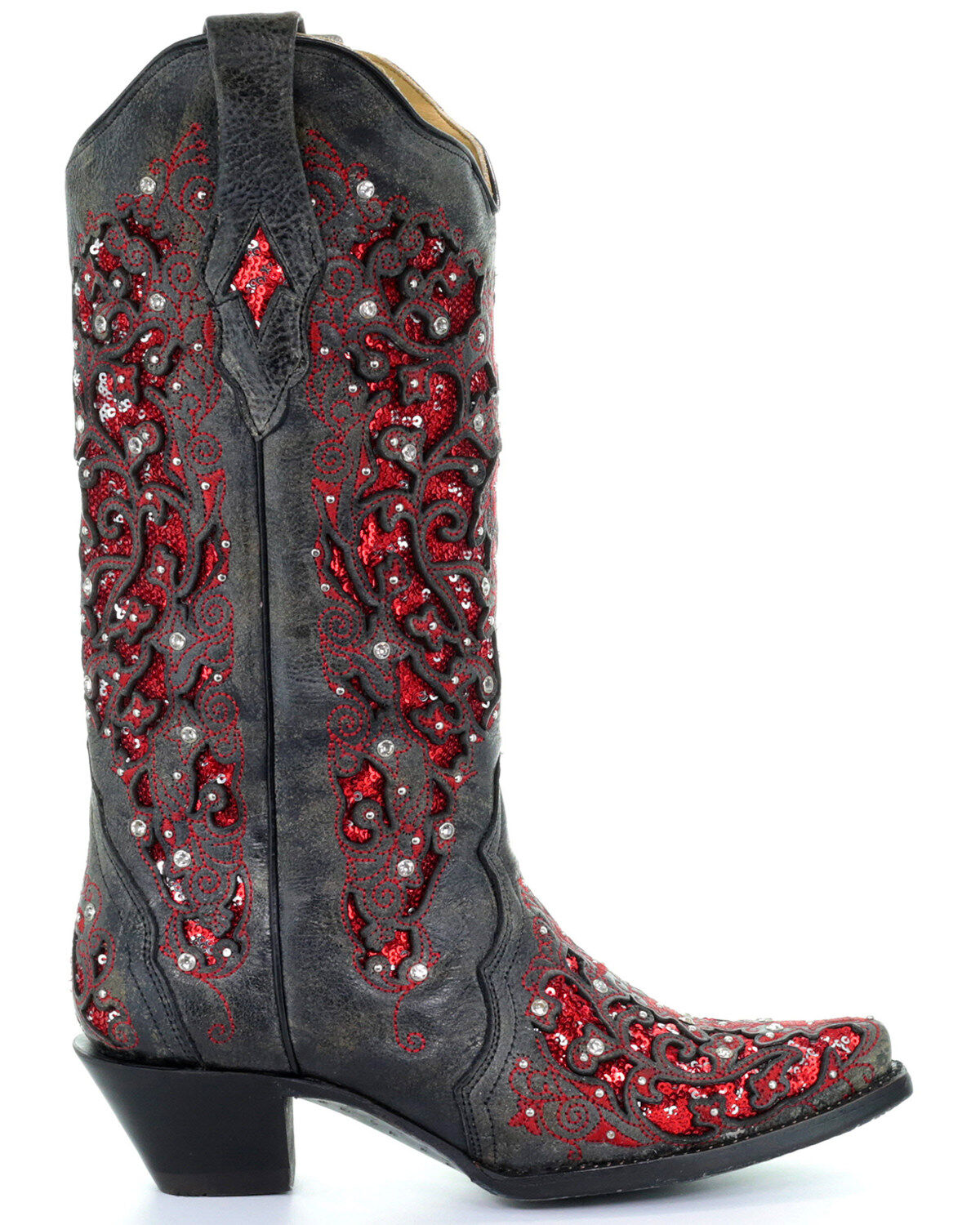 Corral Women's Crystal and Red Sequin Inlay Western Boots - Snip Toe