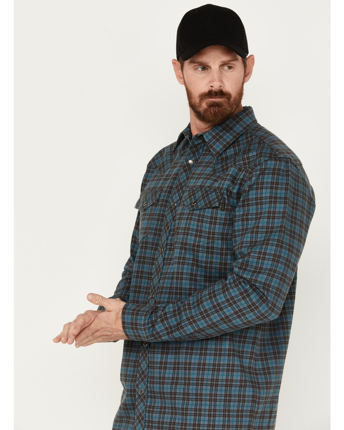 Cody James Men's FR Check Plaid Print Long Sleeve Pearl Snap Work Shirt