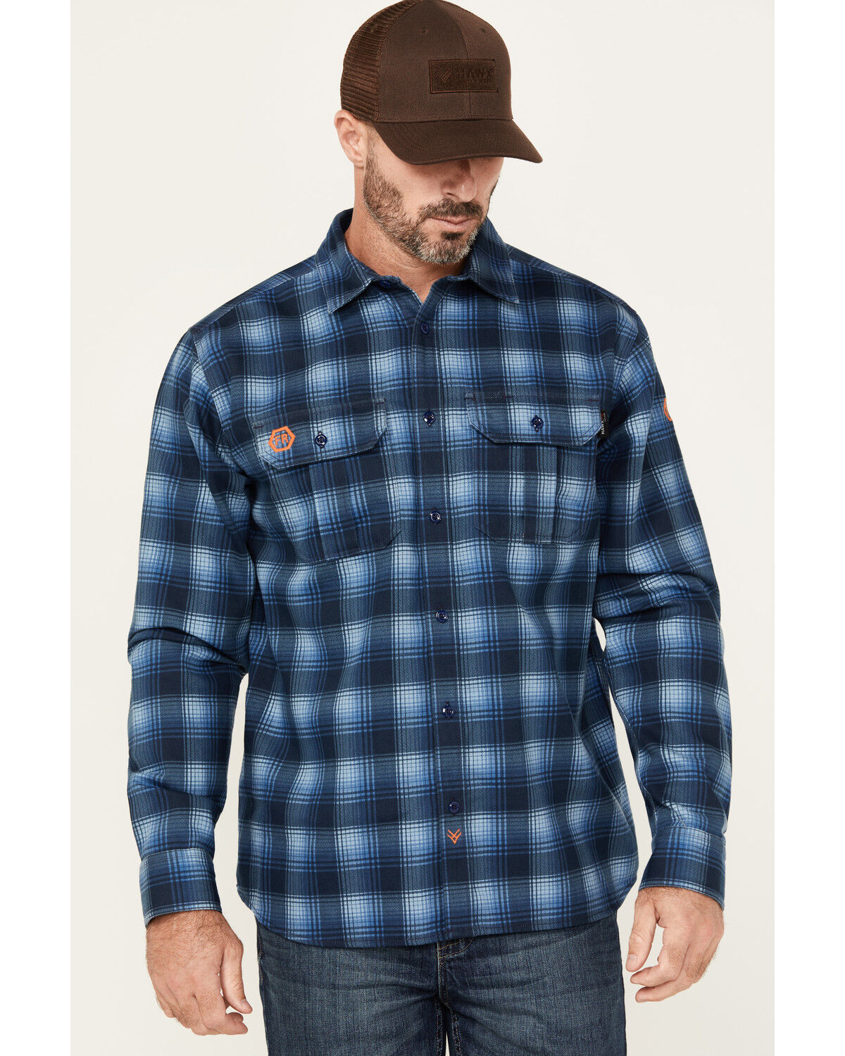 Hawx Men's FR Plaid Print Long Sleeve Button-Down Western Work Shirt