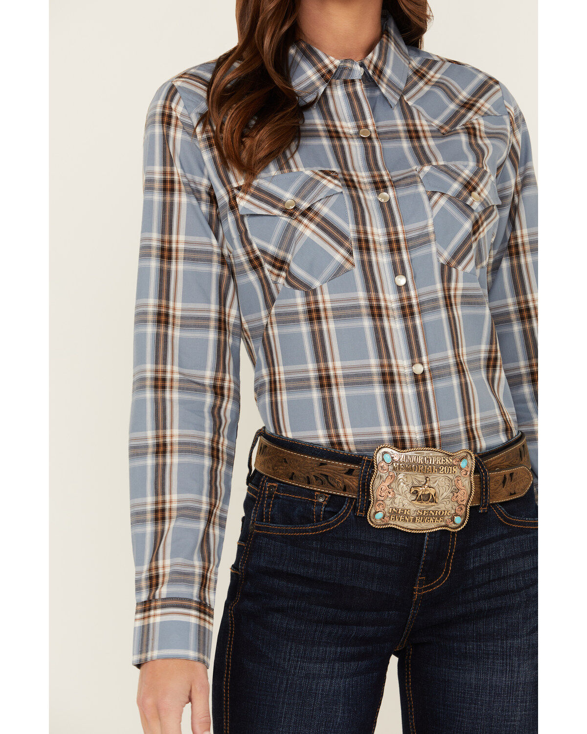 Wrangler Women's Plaid Print Long Sleeve Pearl Snap Western Shirt