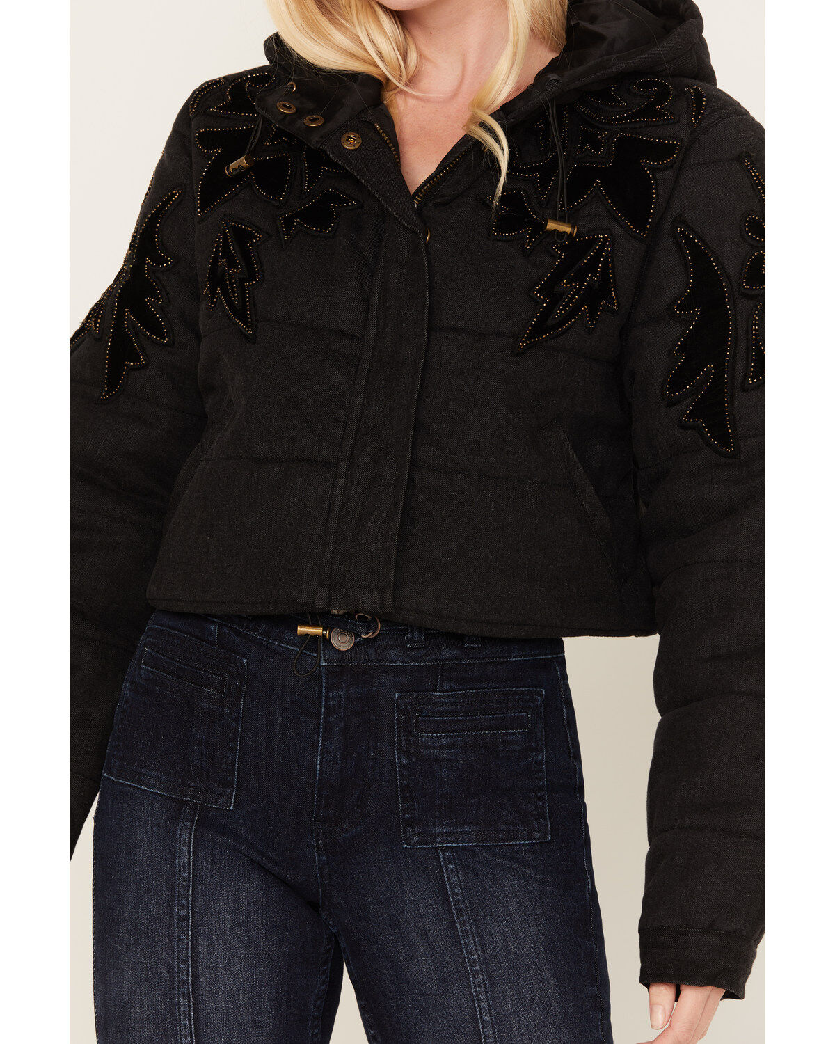 Free People Women's Fleur De Lis Denim Puffer Jacket