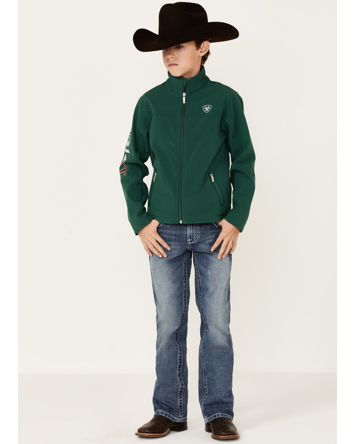 Ariat Boys' Team Mexico Patch Flag Zip-Front Softshell Jacket