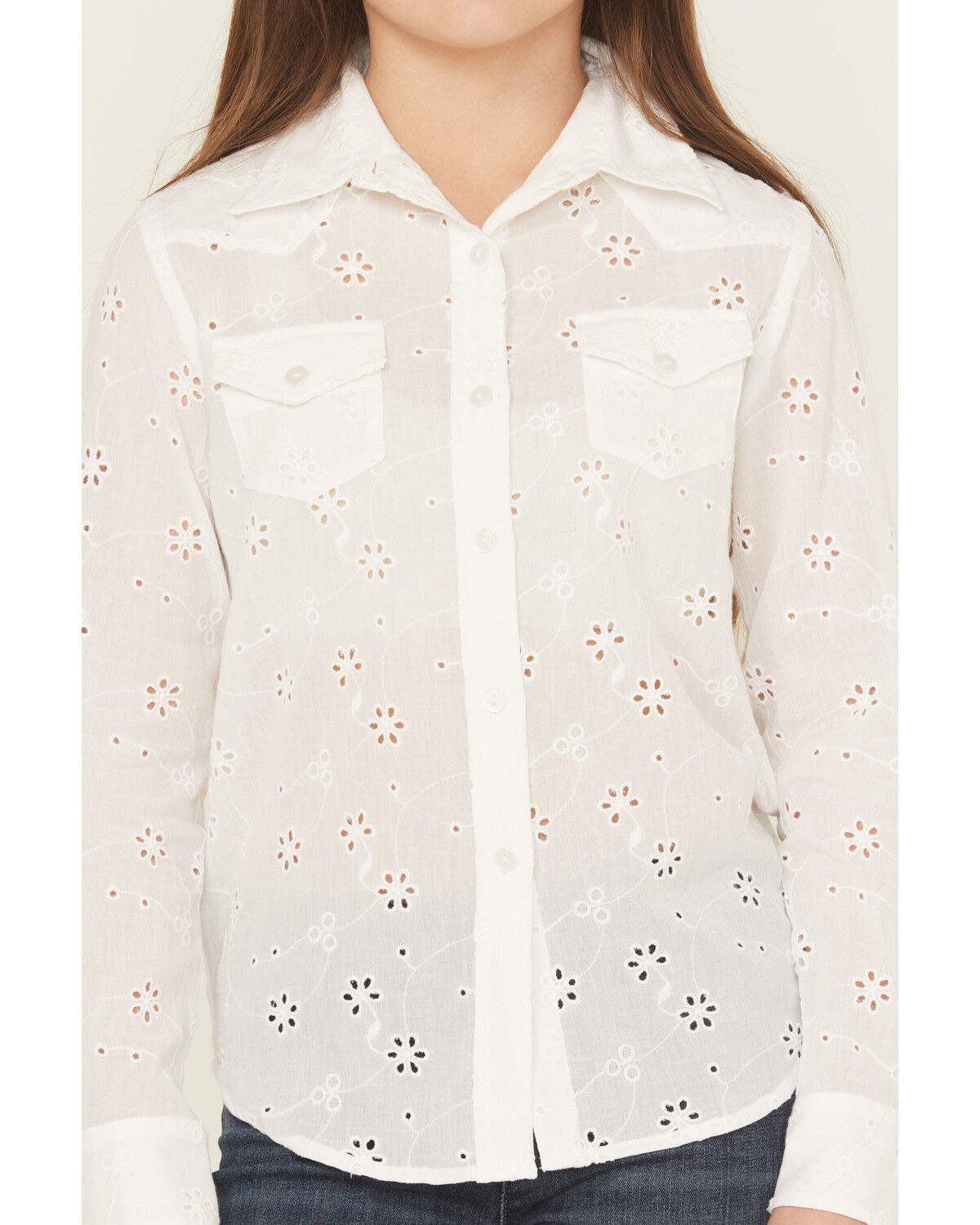 Roper Girls' Eyelet Long Sleeve Button-Down Western Shirt