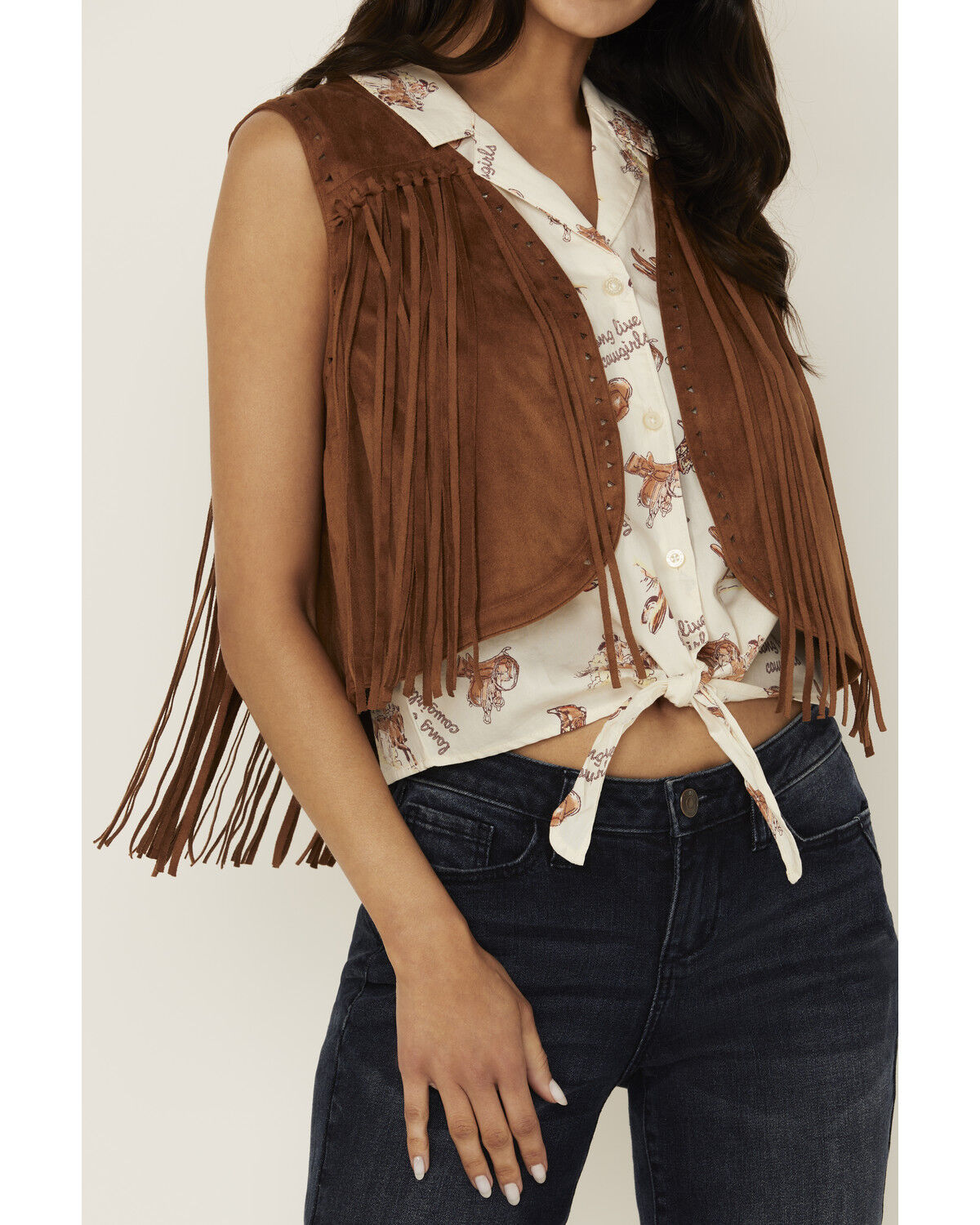Shyanne Women's Faux Suede Fringe Cropped Vest
