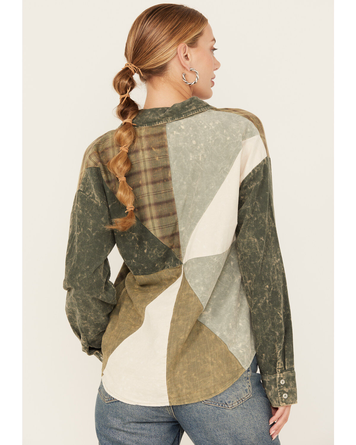 Mystree Women's Plaid Print Color Block Long Sleeve Button-Down Shirt