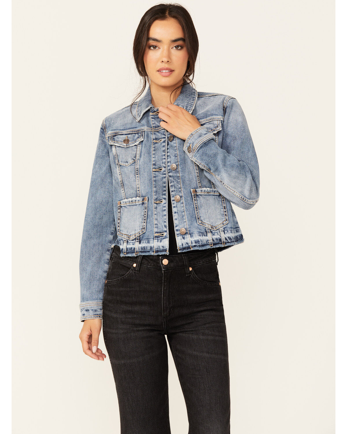 Shyanne Women's Cataline Light Medium Wash Cropped Denim Jacket