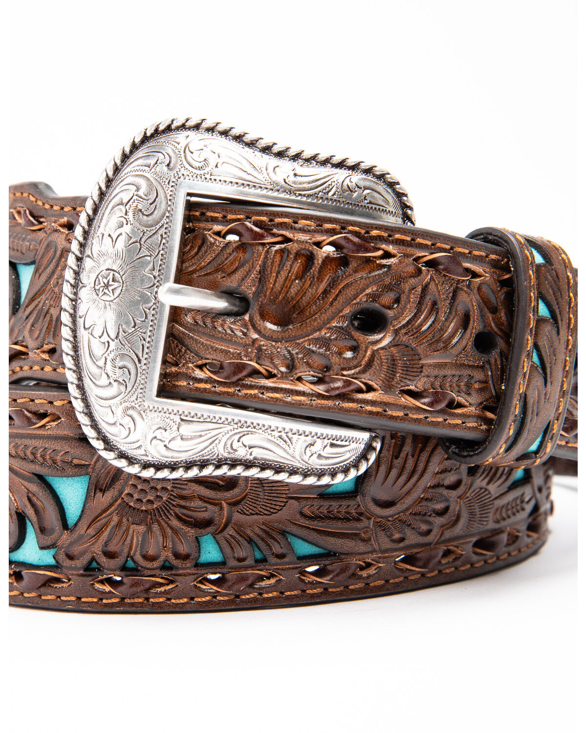 Nocona Men's Floral Embossed Overlay Belt