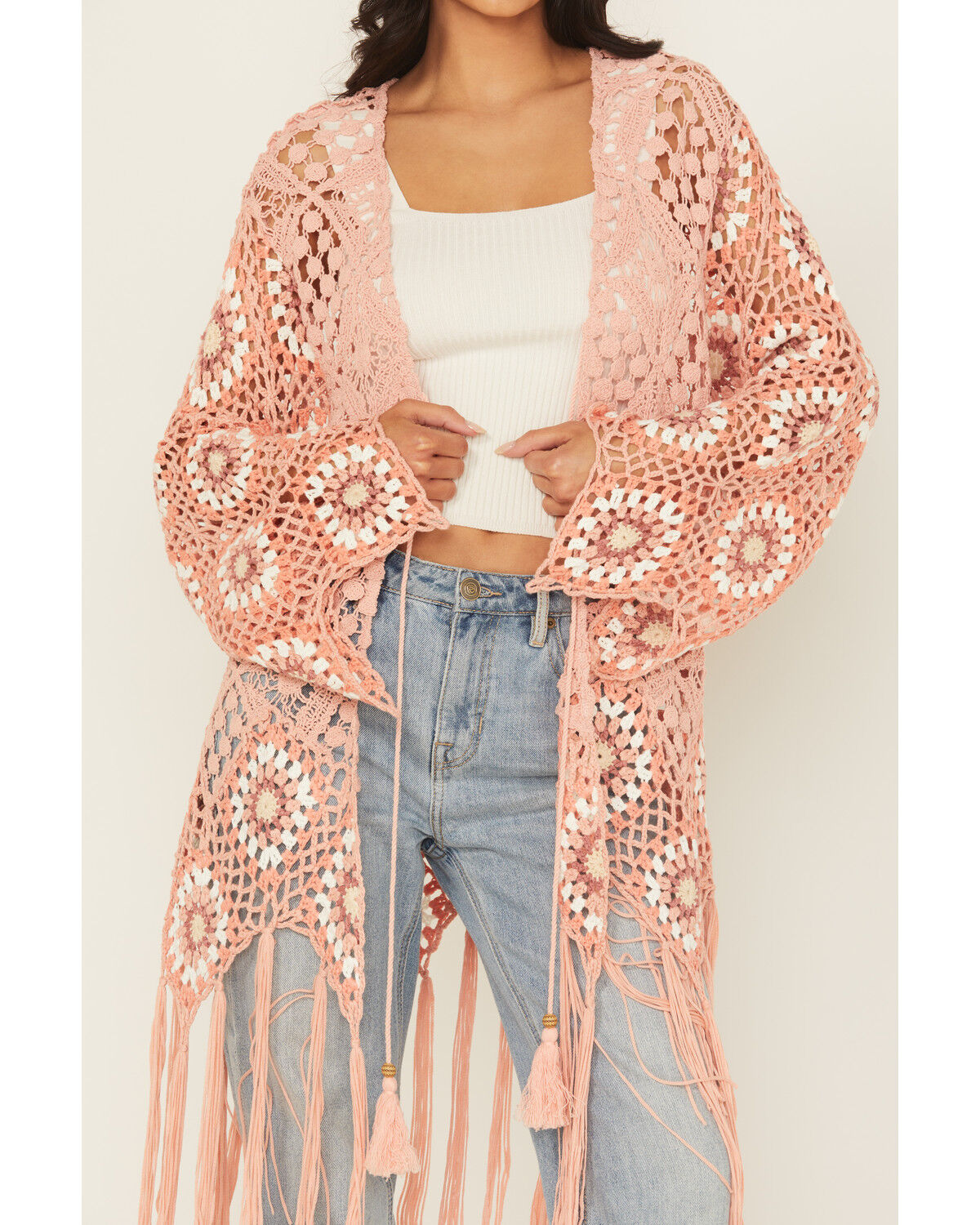 Miss Me Women's Crochet Fringe Kimono