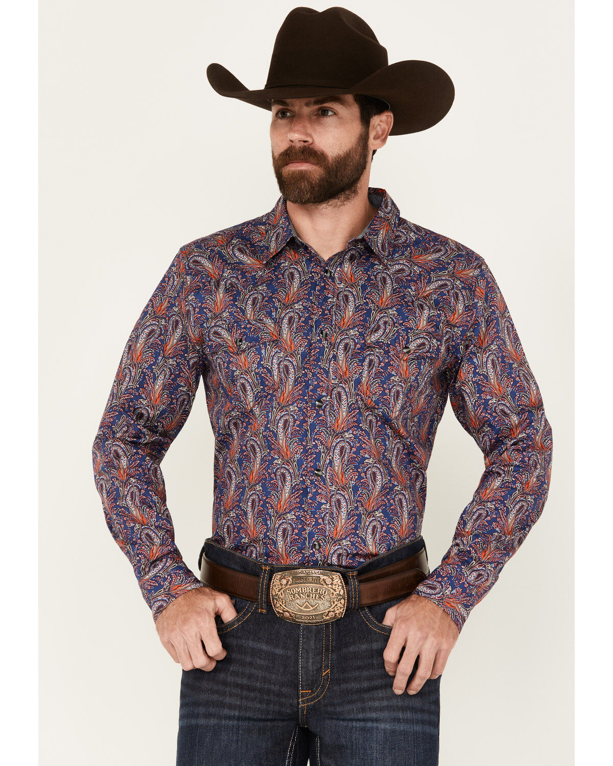 Cody James Men's Jefferson Paisley Print Long Sleeve Snap Western Shirt - Big