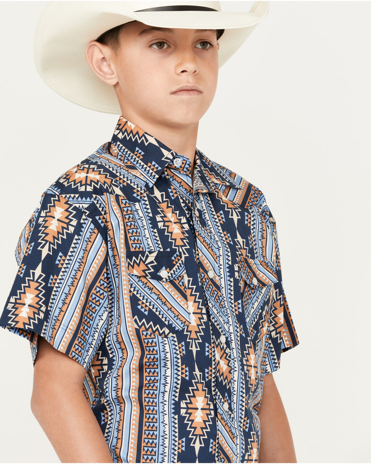 Rock & Roll Denim Boys' Southwestern Short Sleeve Pearl Snap Western Shirt