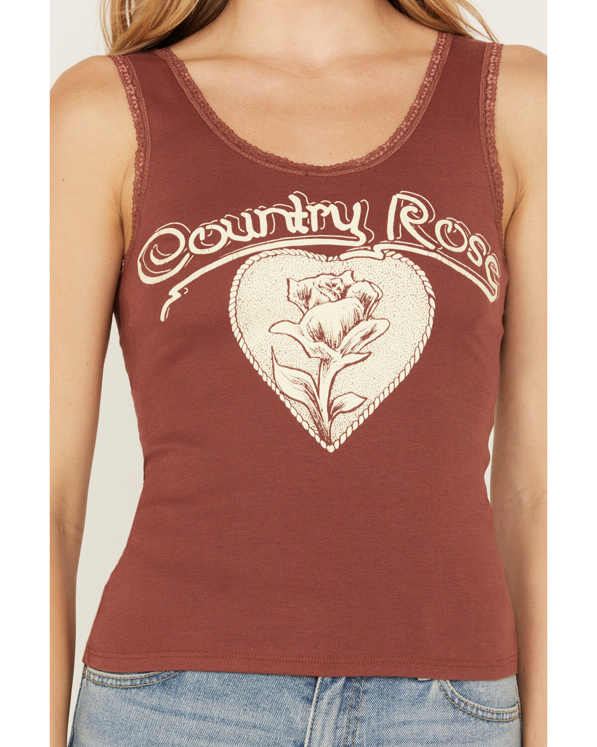 Bandit Women's Country Rose Lace Trim Graphic Tank