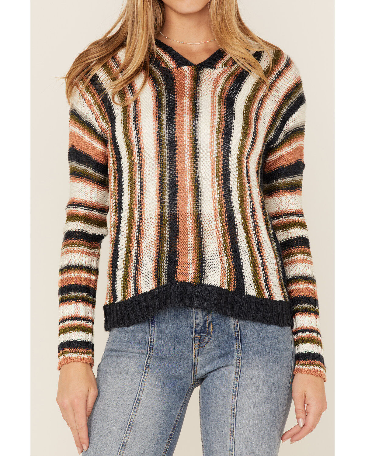 Panhandle Women's Striped Boho Hooded Sweater