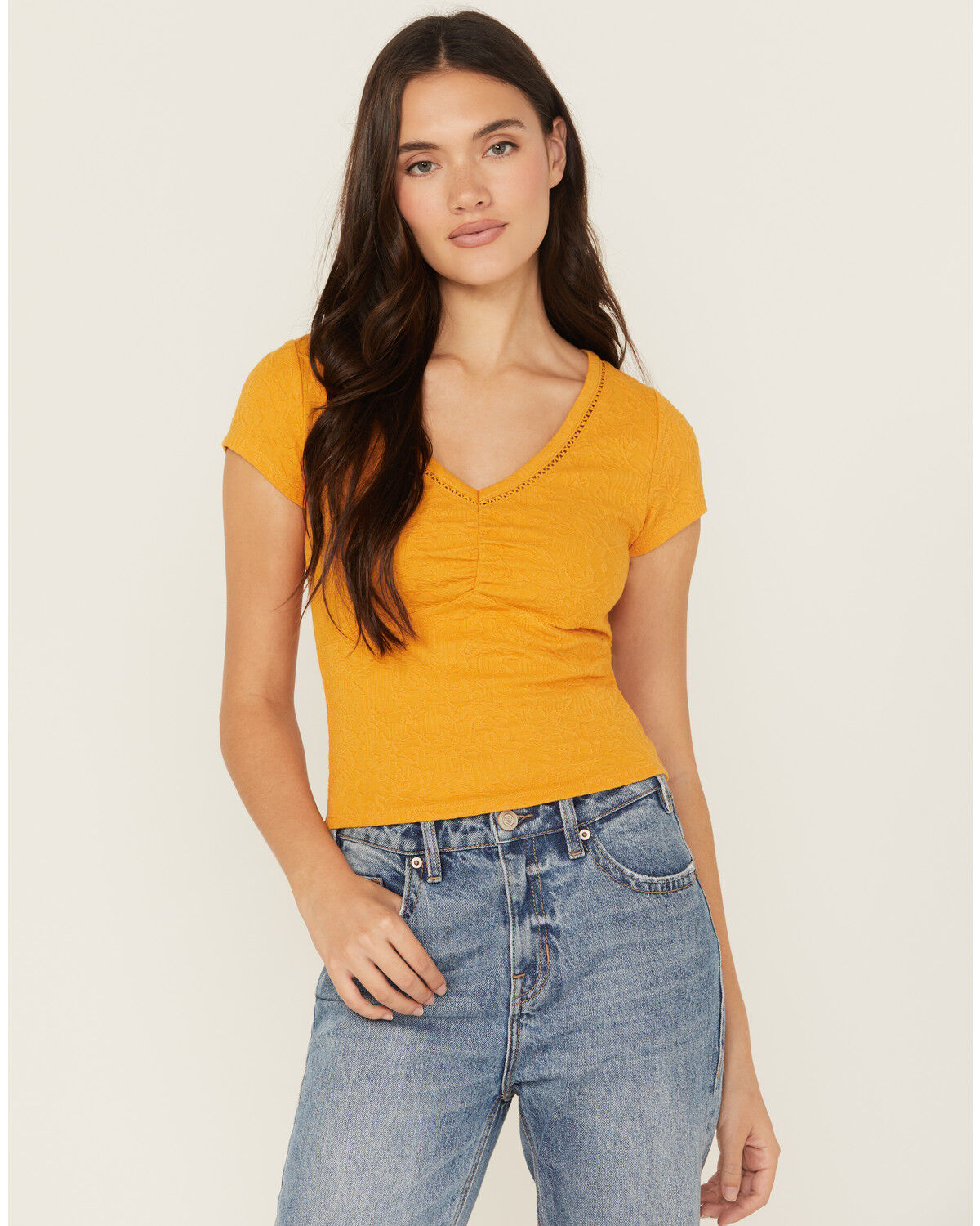 Shyanne Women's V Neck Short Sleeve Stretch Knit Top