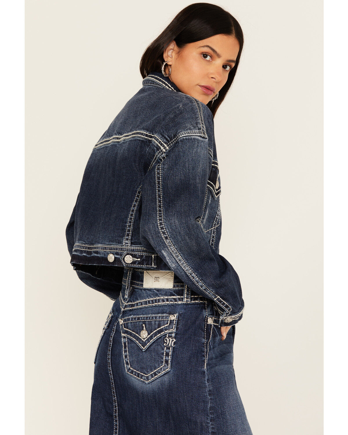 Miss Me Women's Dark Wash Cropped Denim Jacket