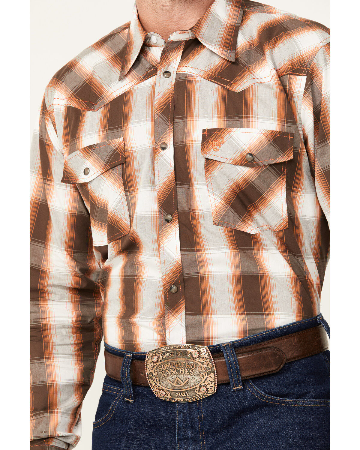 Cowboy Hardware Men's Hombre Plaid Print Long Sleeve Snap Western Shirt