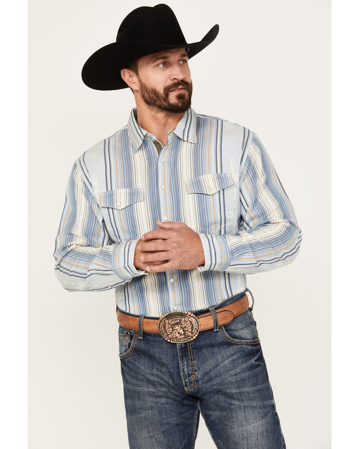 Scully Men's Serape Striped Long Sleeve Pearl Snap Western Shirt