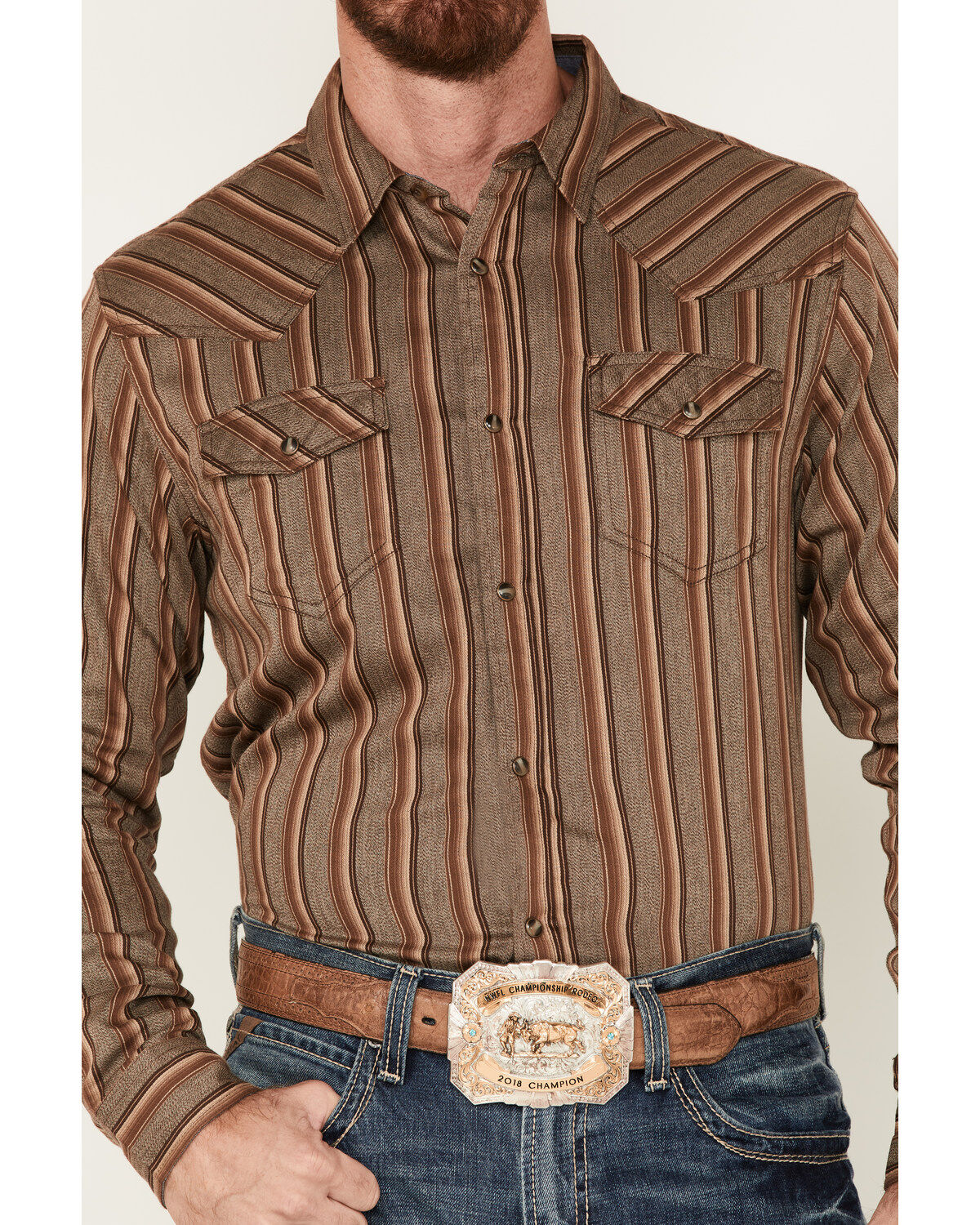 Cody James Men's Railway Striped Long Sleeve Snap Western Shirt