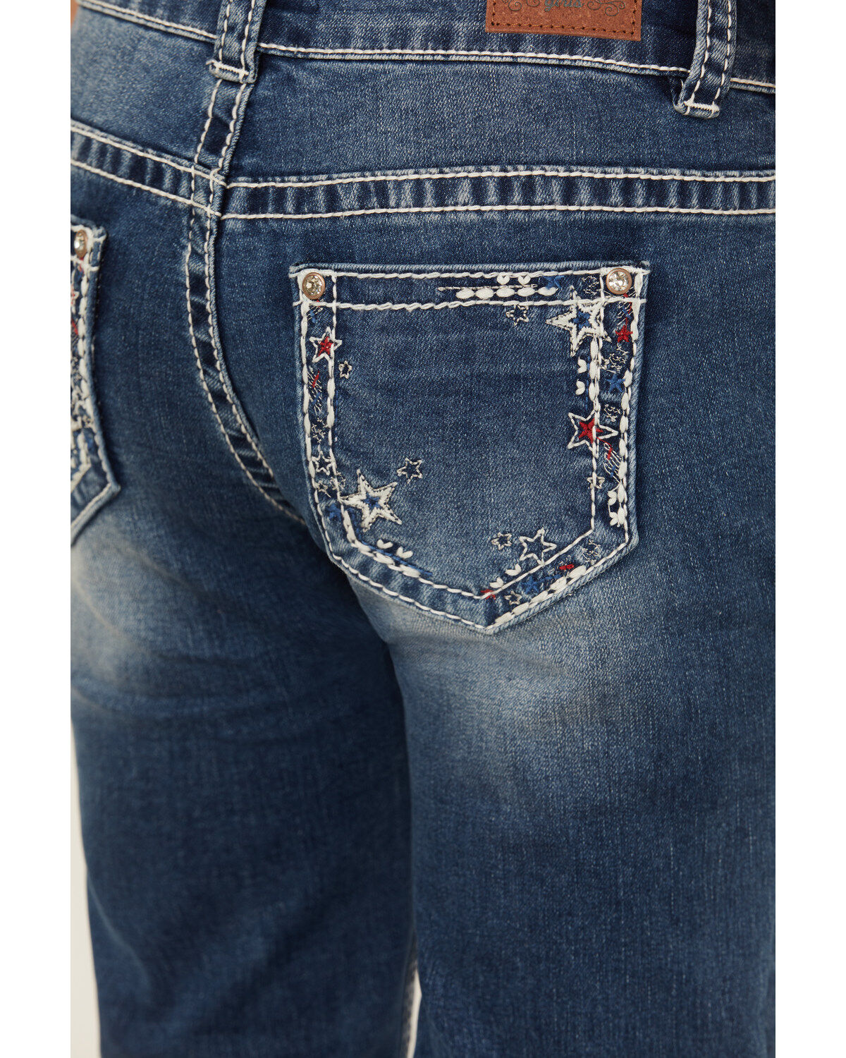 Shyanne Girls' Medium Wash Star Pocket Bootcut Stretch Denim Jeans