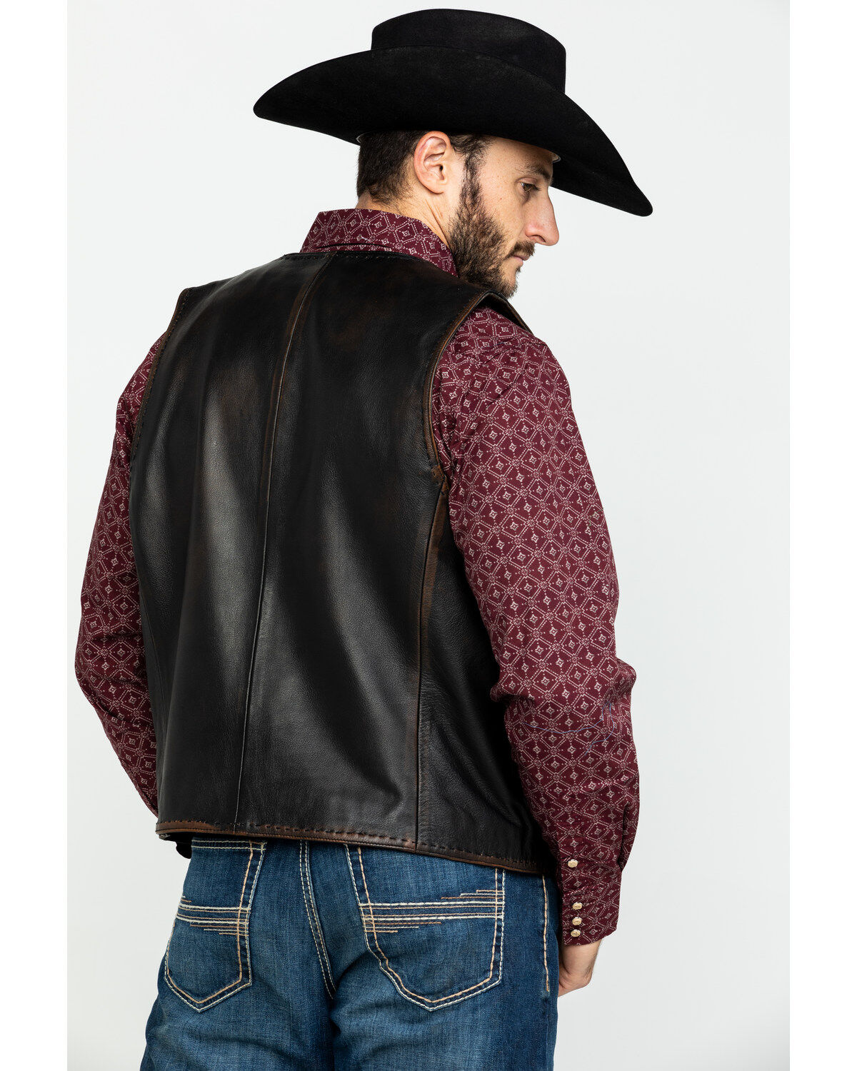 Scully Leatherwear Men's Leather Buck Stitch Vest