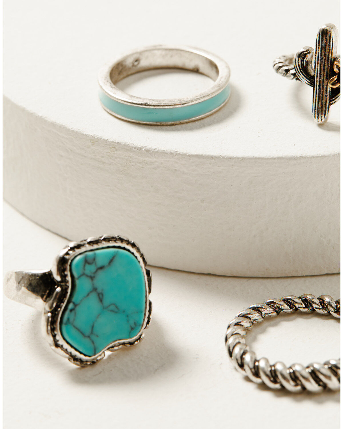 Shyanne Women's Cactus Flower Turquoise Stone Ring Set - 4-Piece