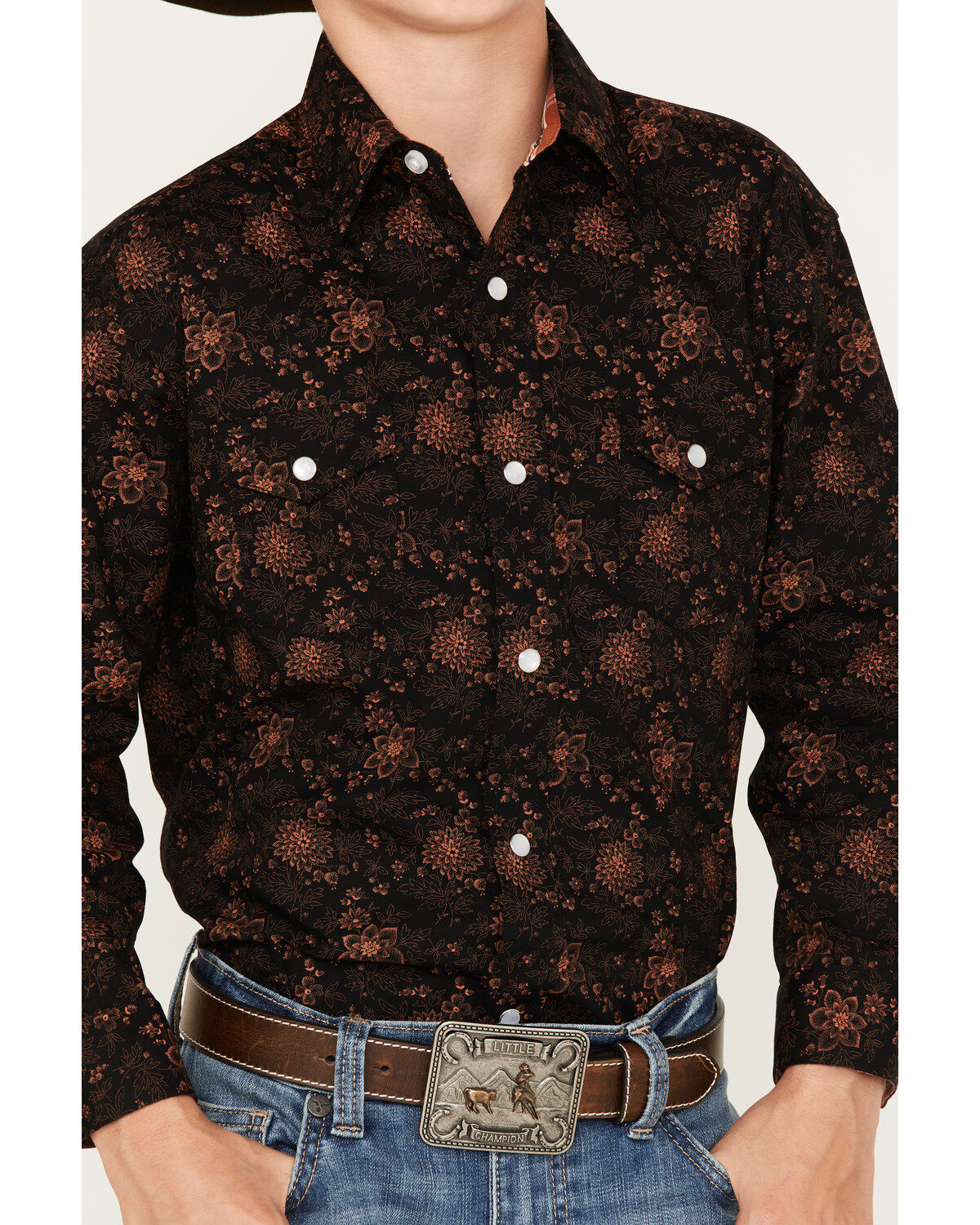 Panhandle Boys' Floral Print Long Sleeve Pearl Snap Western Shirt