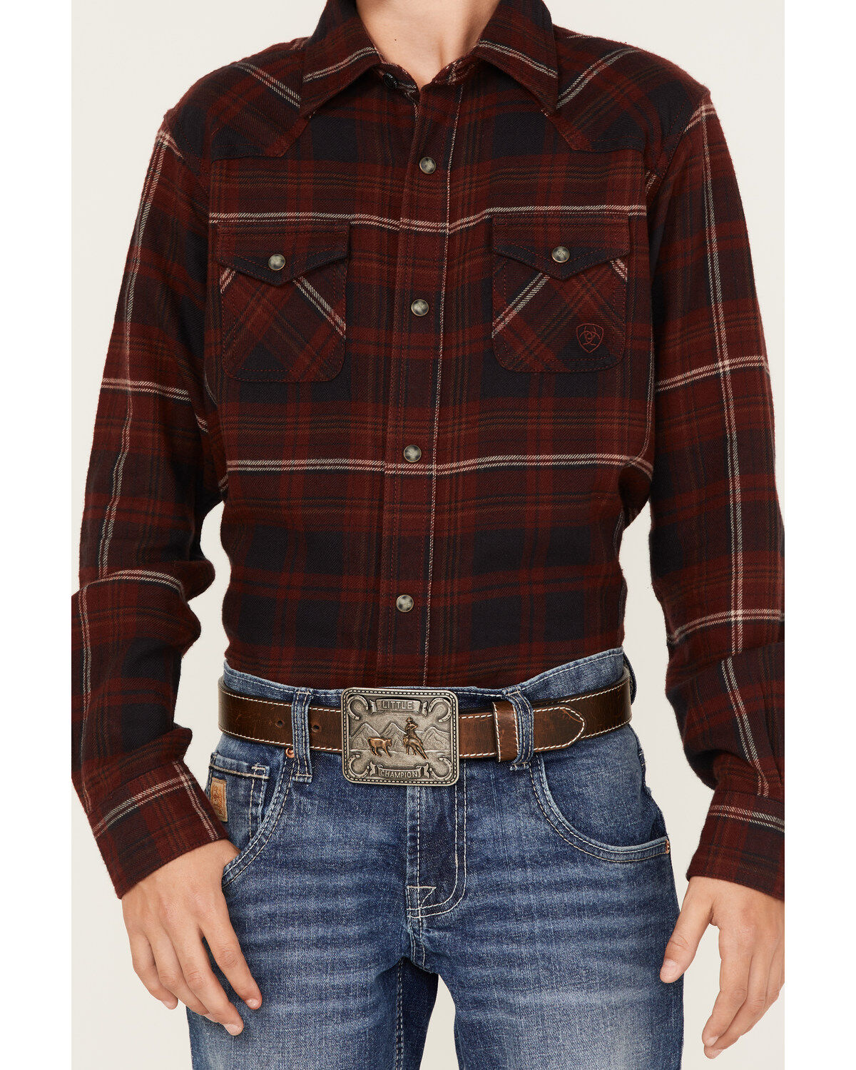 Ariat Boys' Retro Heather Plaid Print Long Sleeve Snap Shirt