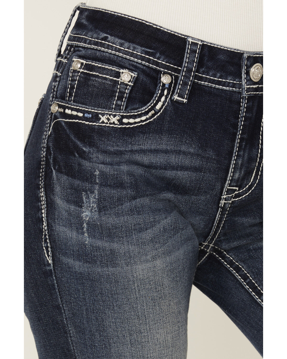 Grace in LA Women's Medium Wash Mid Rise Geo Pocket Bootcut Stretch Denim Jeans