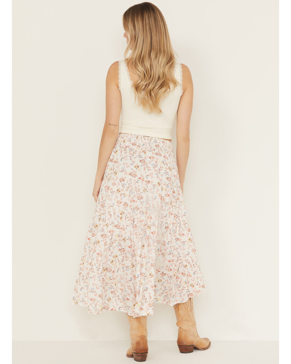 Wild Moss Women's Floral Print High-Low Midi Skirt