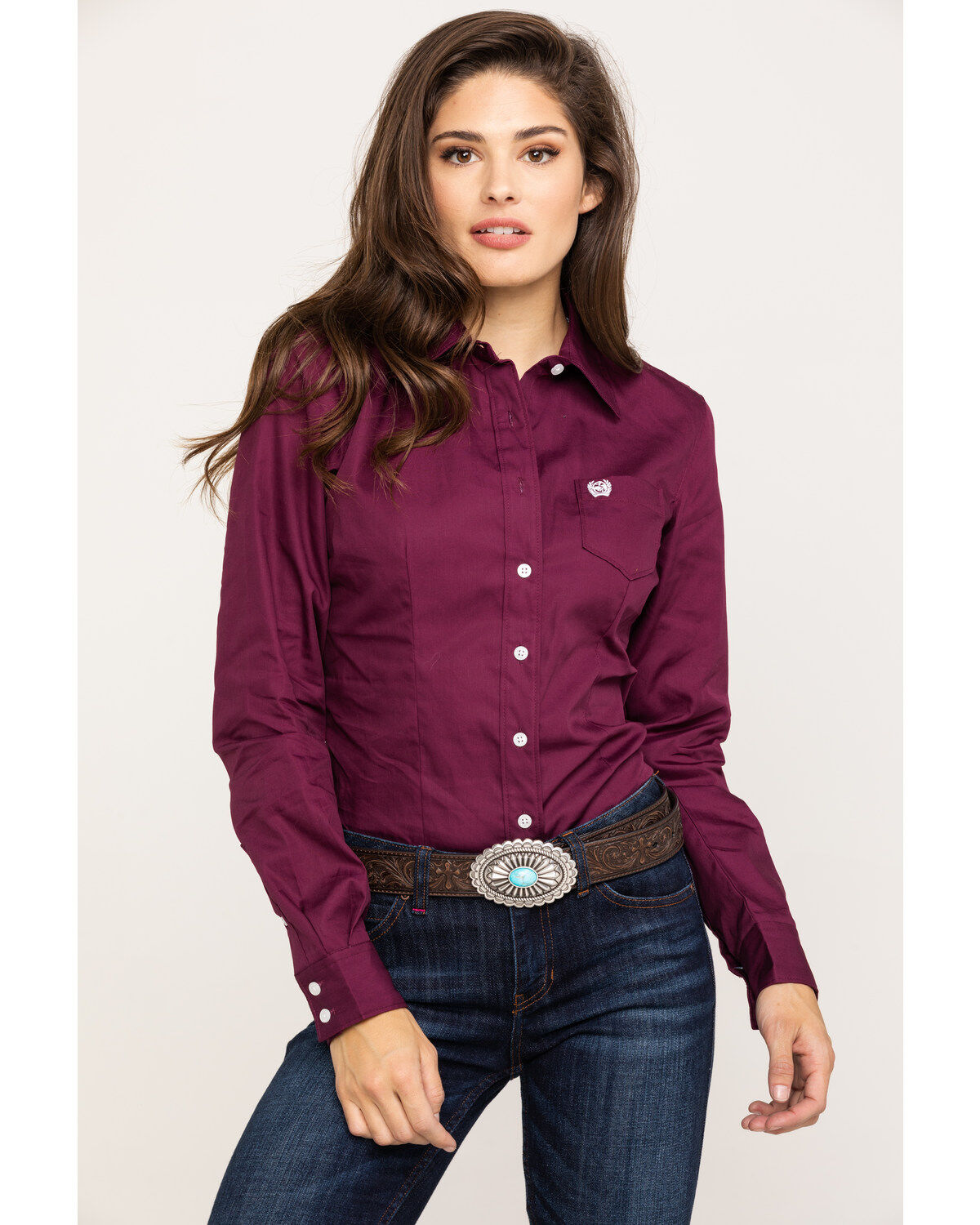 Cinch Women's Burgundy Button-Down Long Sleeve Western Shirt