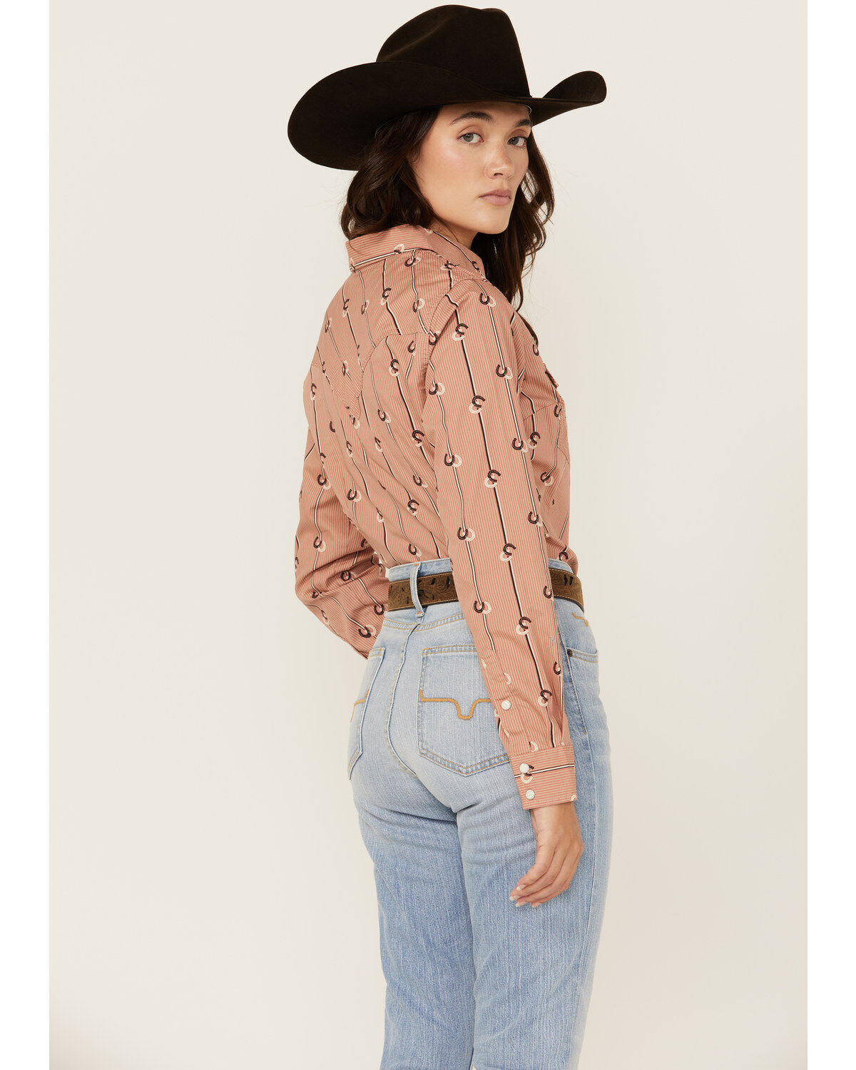 Wrangler Retro Women's Horseshoe Striped Print Long Sleeve Snap Western Shirt