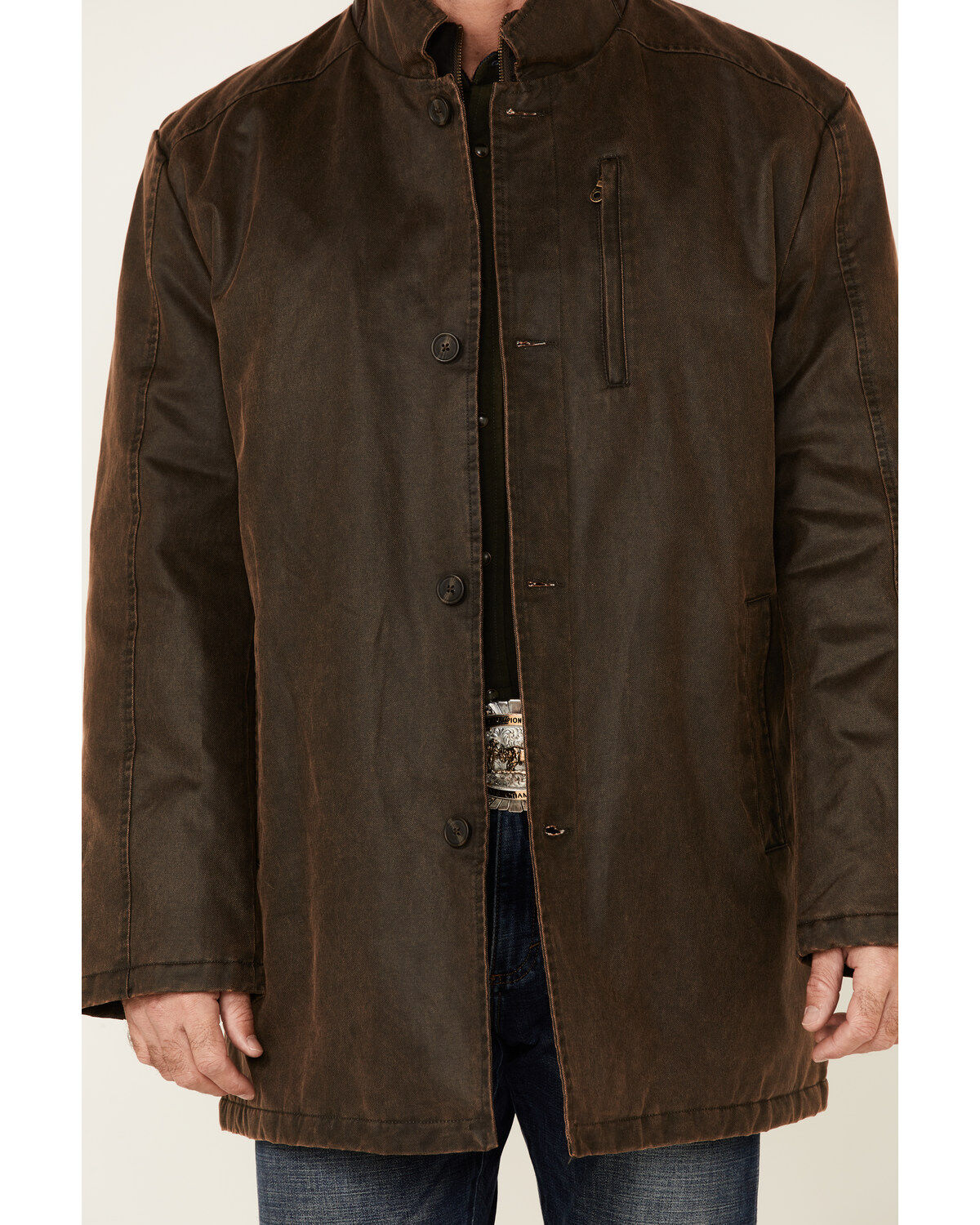 Cripple Creek Men's Enzyme Washed Storm-Flap Long Coat