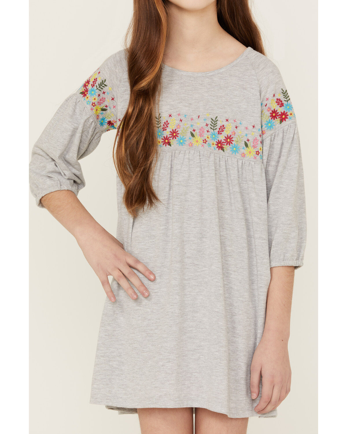 Roper Girls' Cotton Millenge Empire 3/4 Sleeve Mini Dress