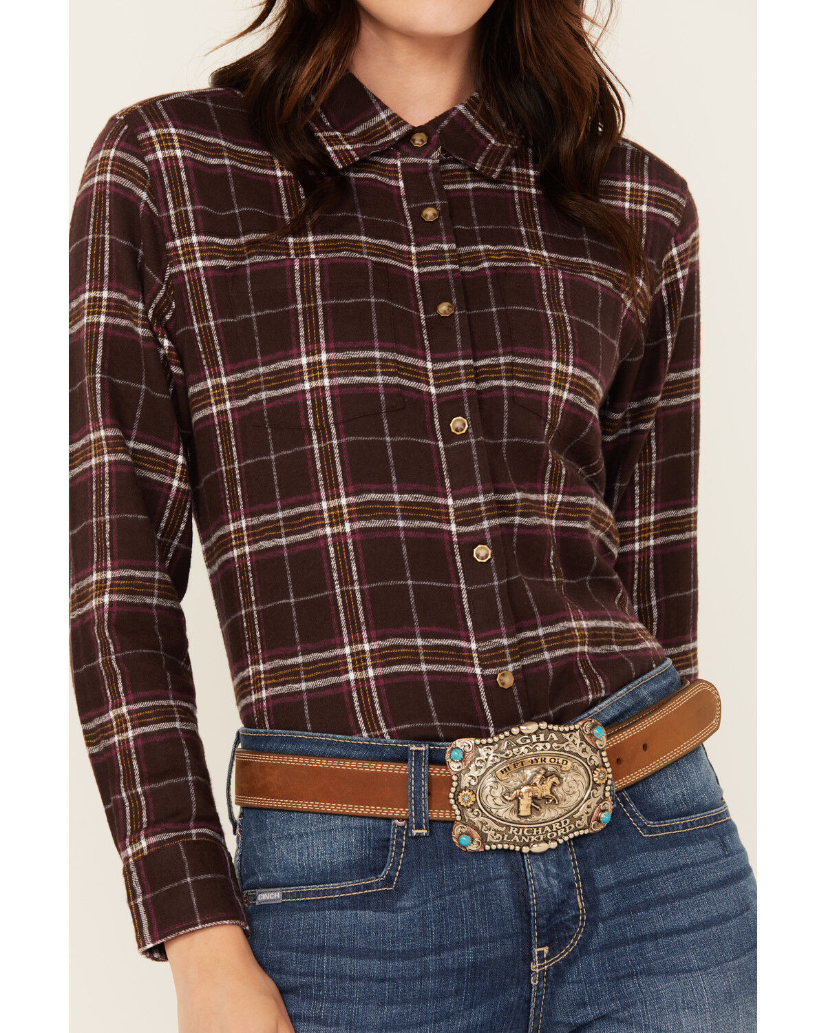 Shyanne Women's Plaid Print Long Sleeve Snap Western Shirt