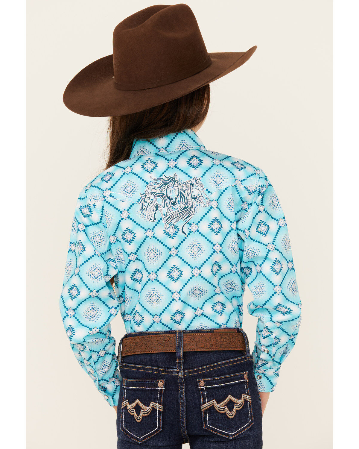Cowgirl Hardware Girls' Diamond Print Long Sleeve Snap Western Shirt