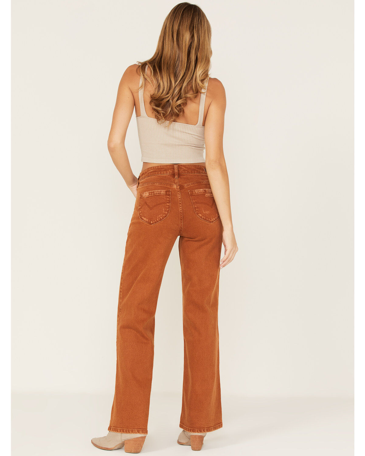 Cleo + Wolf Women's High Rise Distressed Stretch Loose Wide Jeans