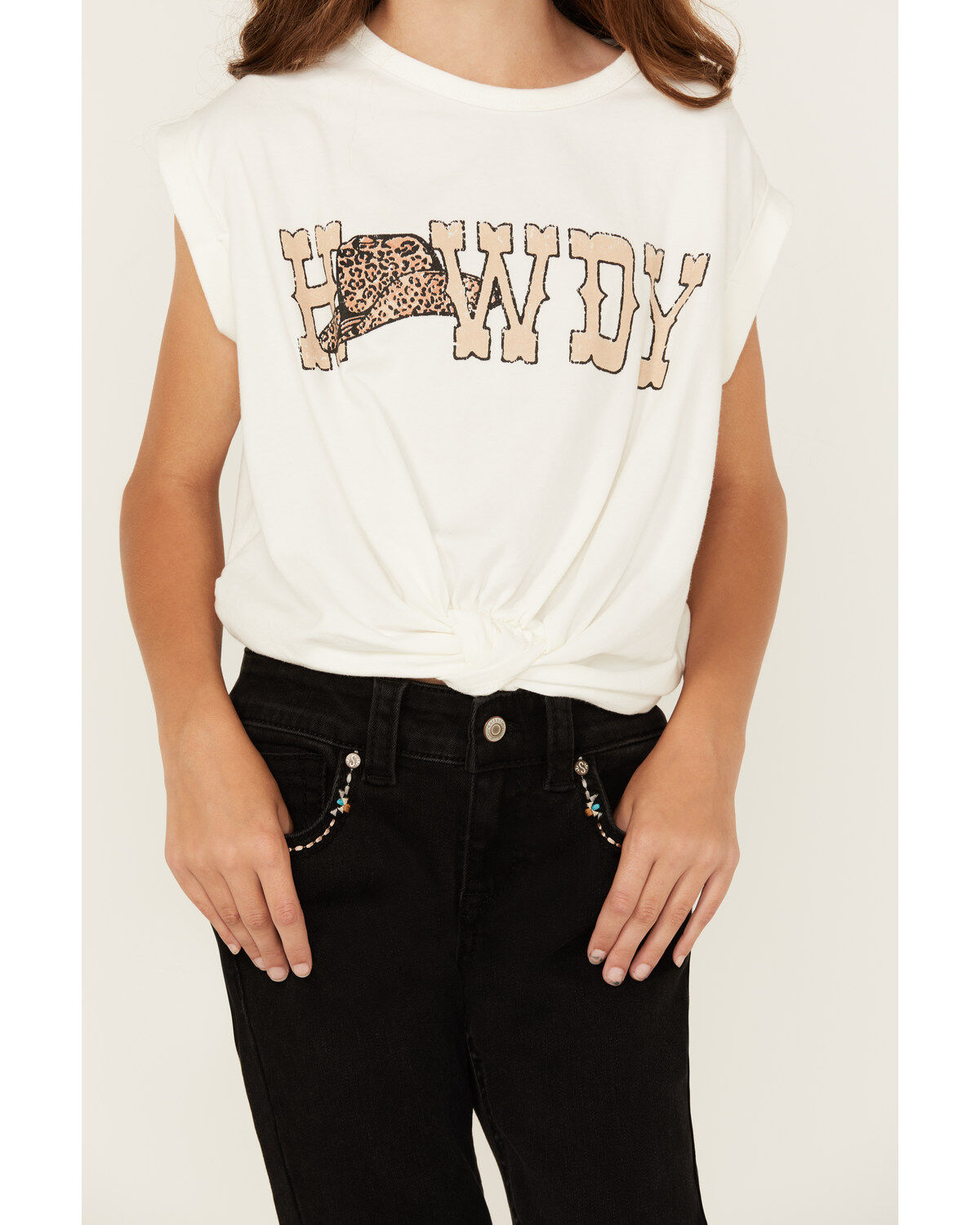 Saints & Hearts Girls' Howdy Tie Front Short Sleeve Graphic Tee