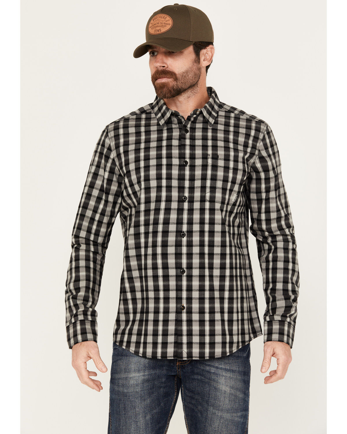 Brothers and Sons Men's Atascosa Plaid Print Long Sleeve Button-Down Western Shirt