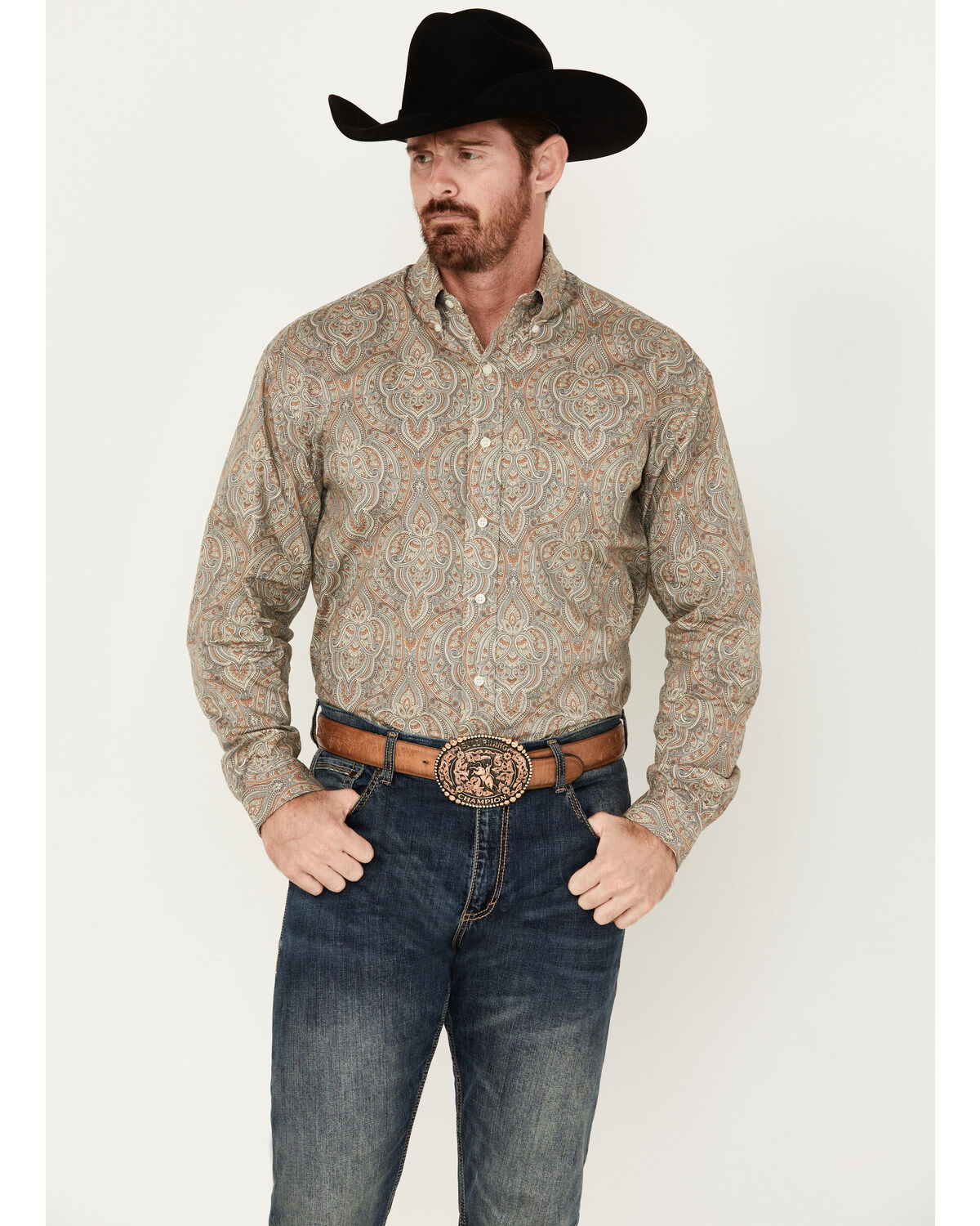 Stetson Men's Mosaic Print Long Sleeve Button-Down Western Shirt