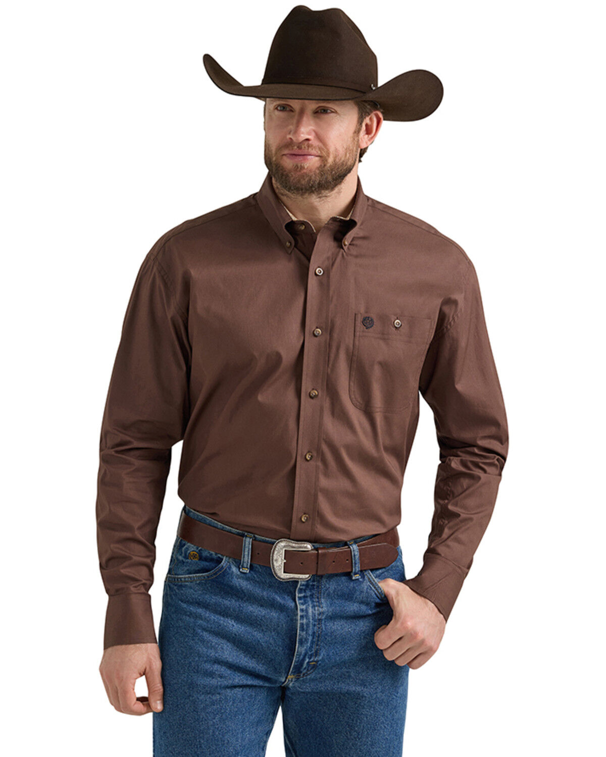 George Strait by Wrangler Men's Solid Long Sleeve Button-Down Stretch Western Shirt - Tall