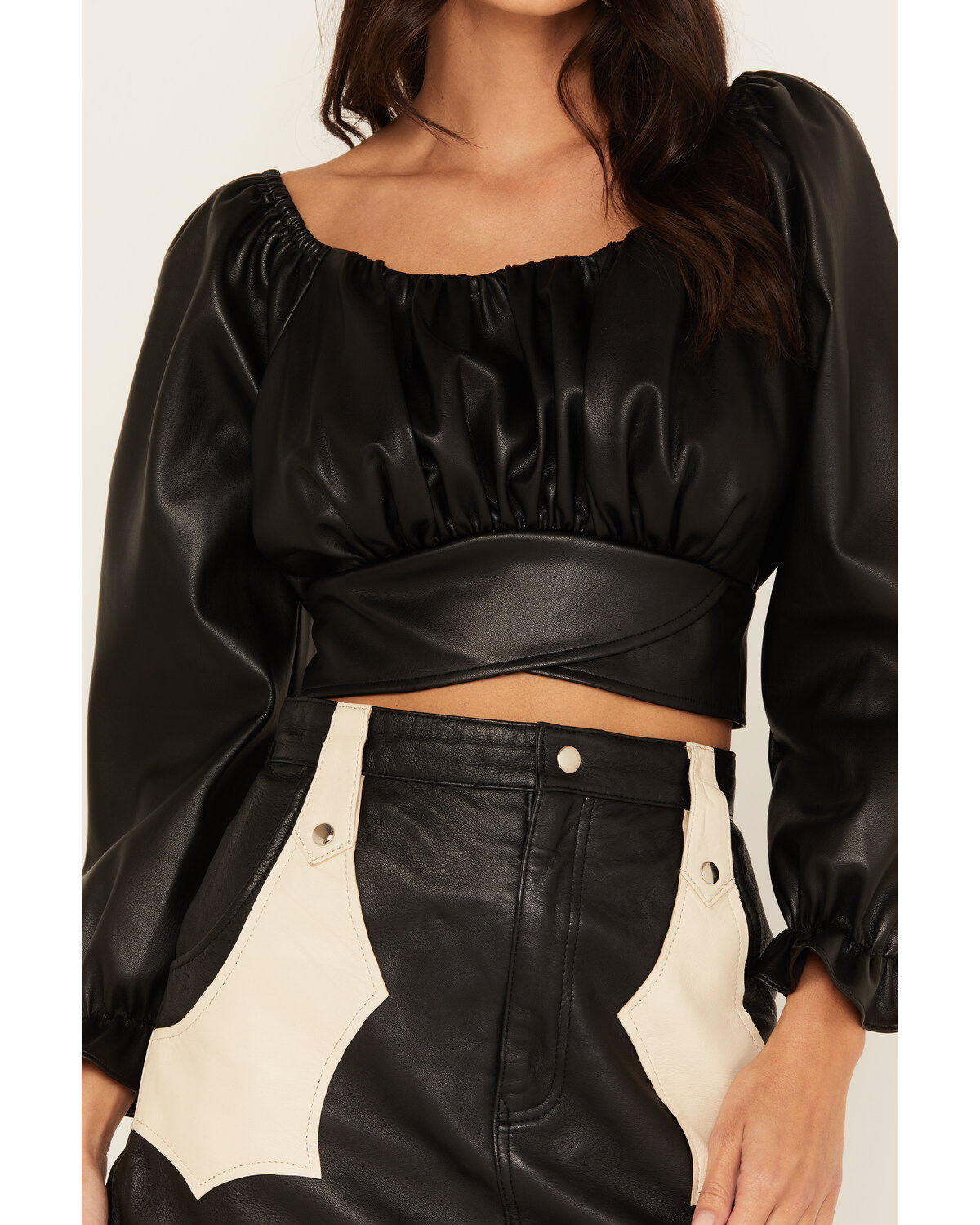 Beyond The Radar Women's Faux Leather Tie Back Crop Top