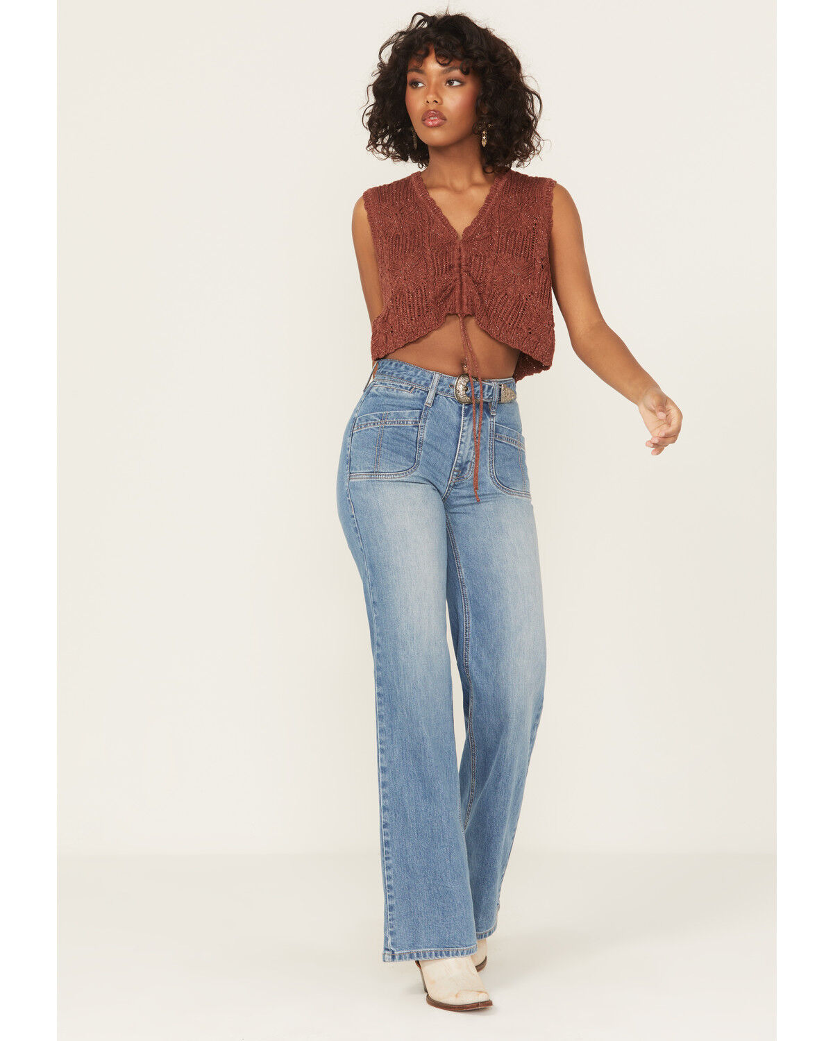 Rock & Roll Denim Women's Medium Wash High Rise Relaxed Flare Stretch Denim Jeans