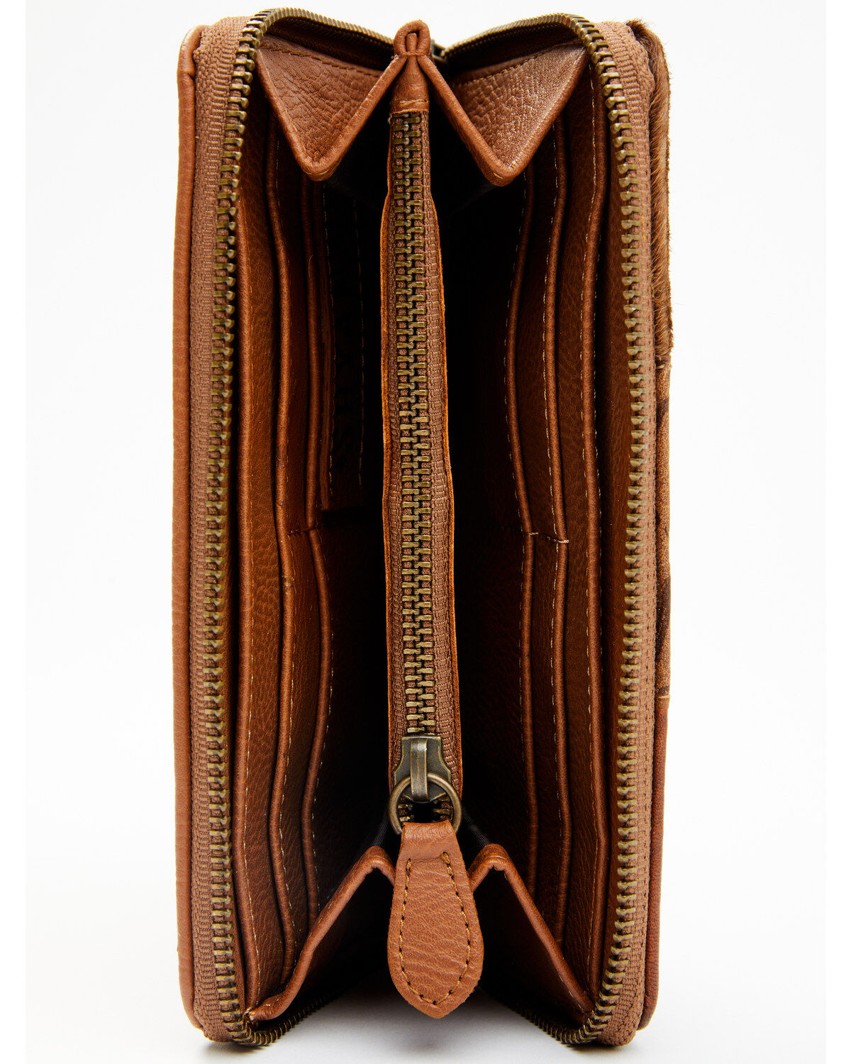 Shyanne Women's Brown Patchwork Hair-On & Tooled Wristlet Wallet