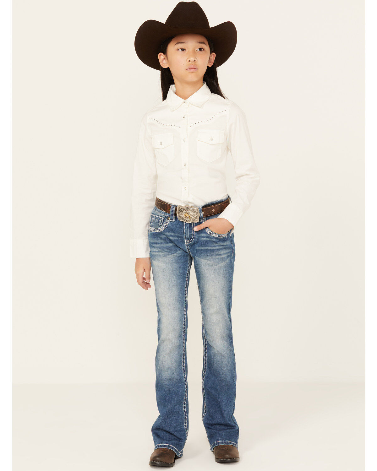 Shyanne Girls' Medium Wash Diamond Dreamcatcher Stretch Bootcut Jeans