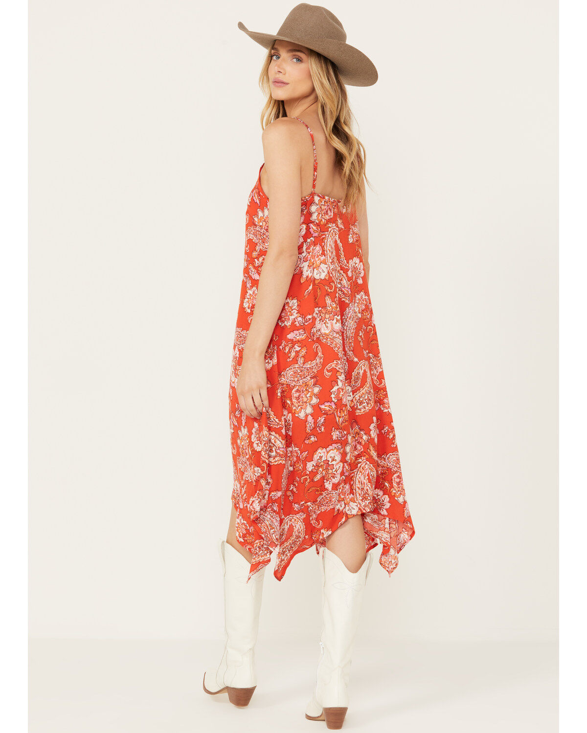 Wild Moss Women's Floral and Paisley Print Hanky Hem Midi Dress