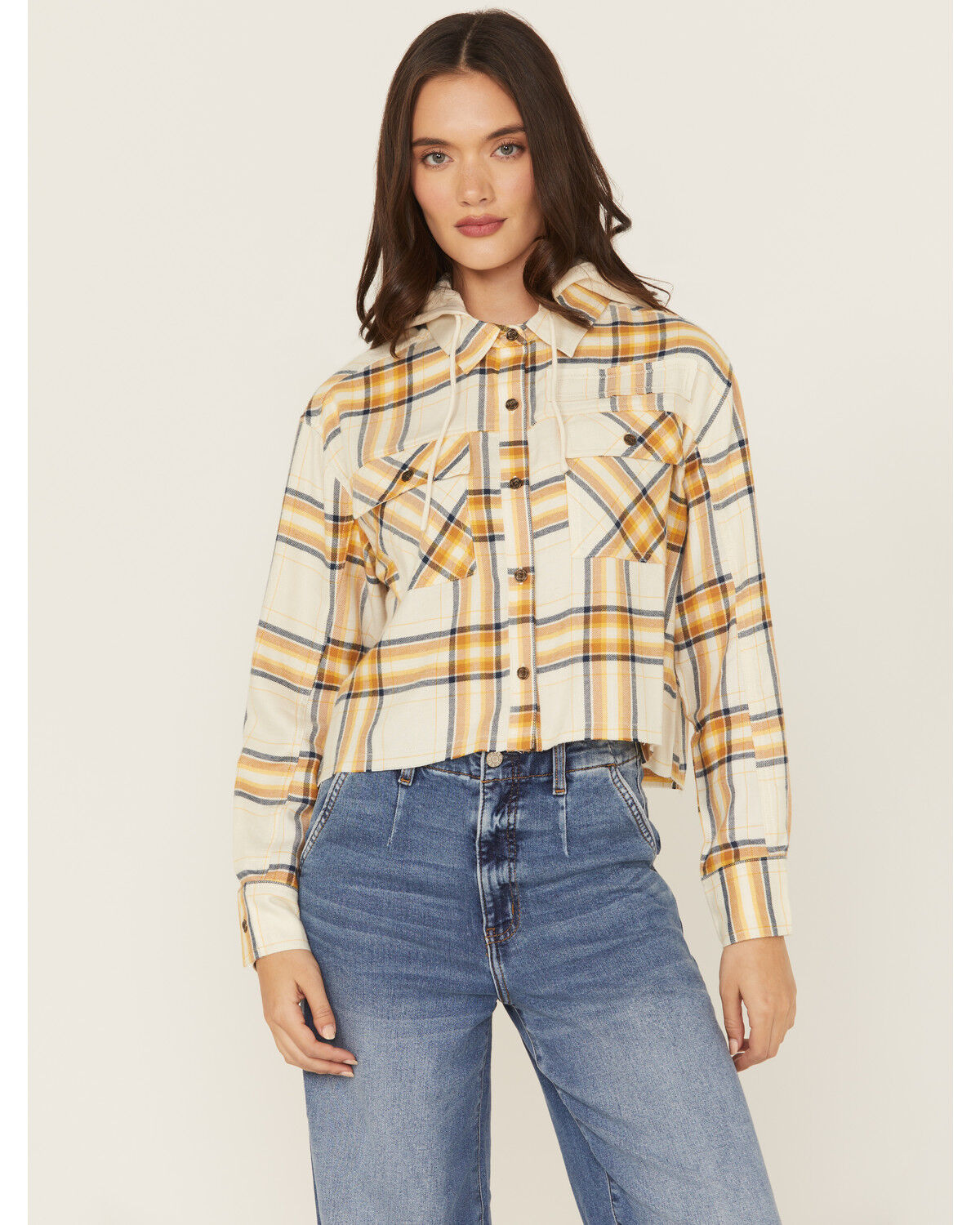 Cleo + Wolf Women's Cropped Flannel Hooded Shacket