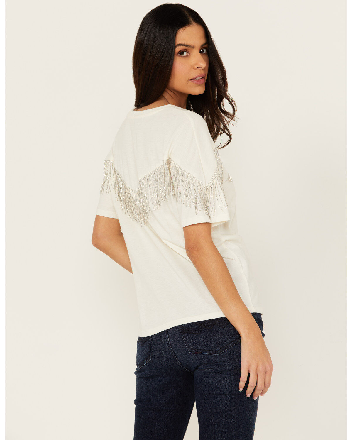 Rock & Roll Denim Women's Chain Fringe Short Sleeve Tee